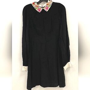 kate spade Black Midi Dress with Floral Embroidered Peter Pan Collar
